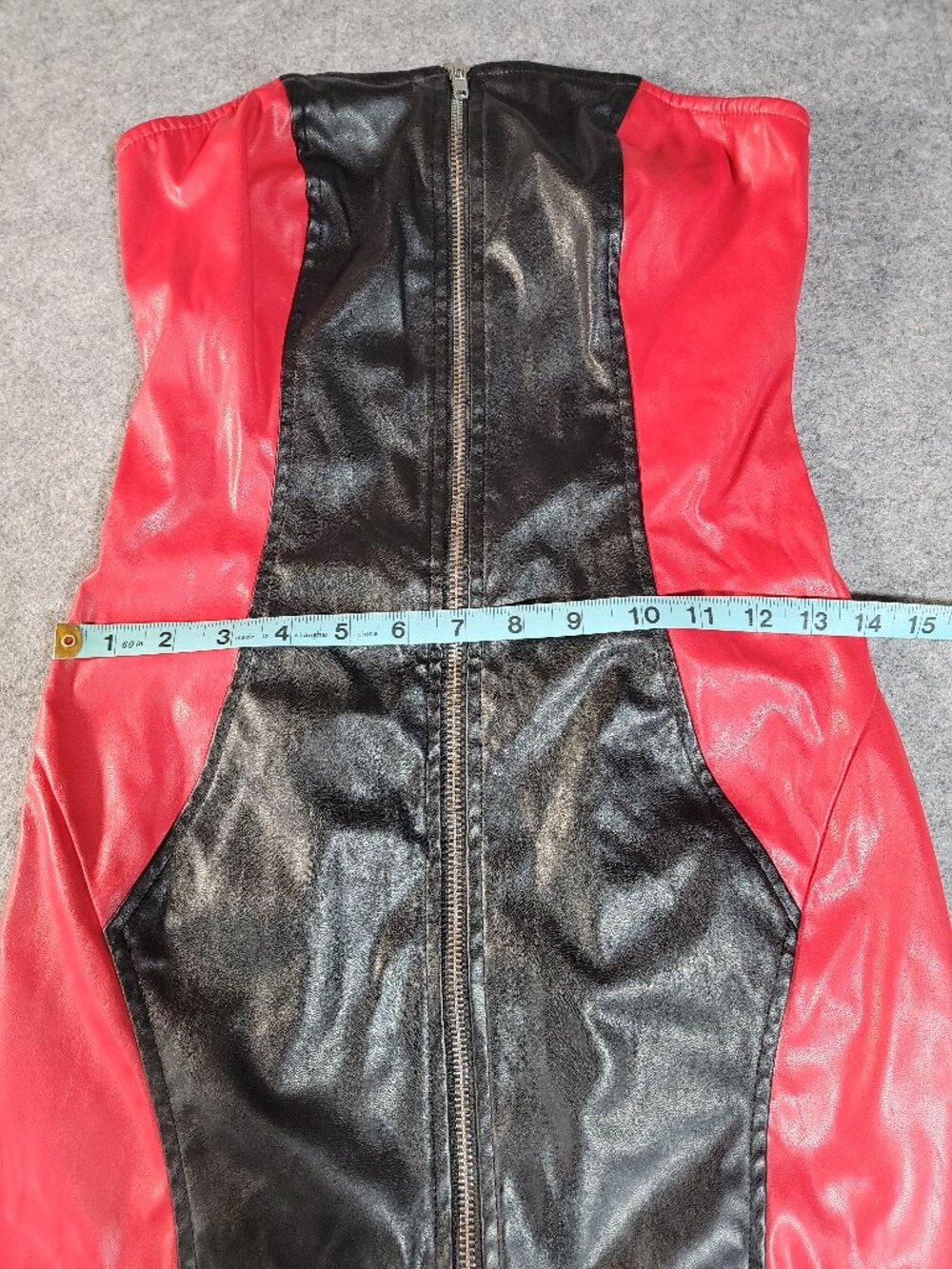 Windsor Revved Up Racer Faux Leather Strapless Zip Front Mini Dress Black Red XS - Picture 11 of 12
